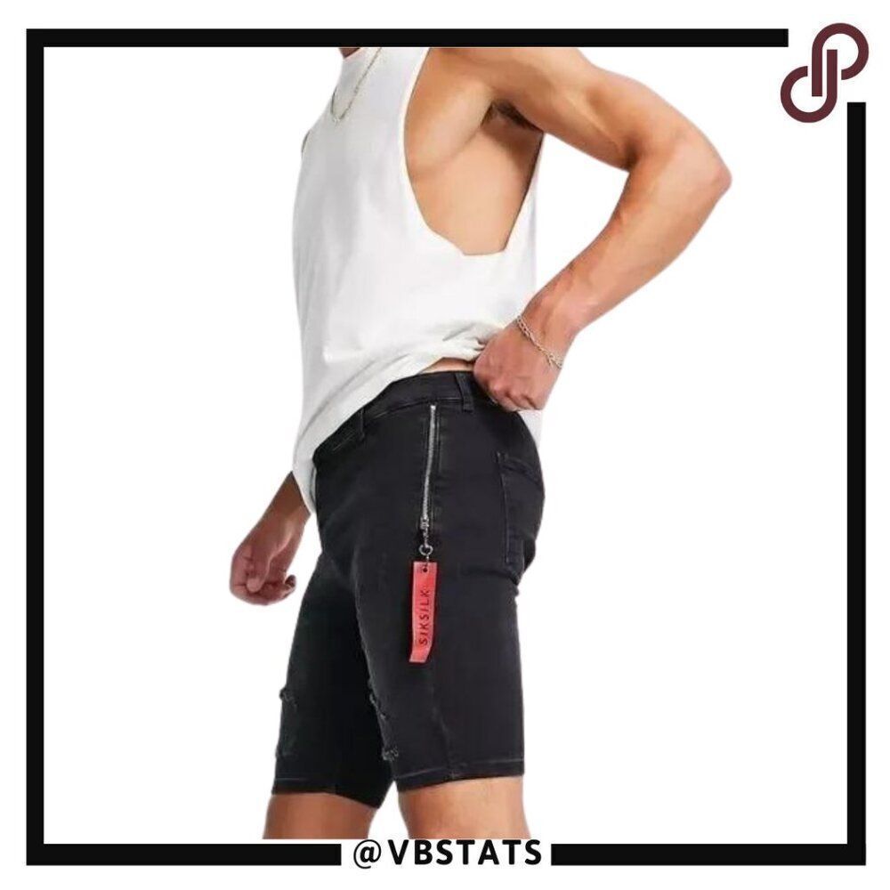 Siksilk distressed denim‎ shorts in black - Medium - NWT
